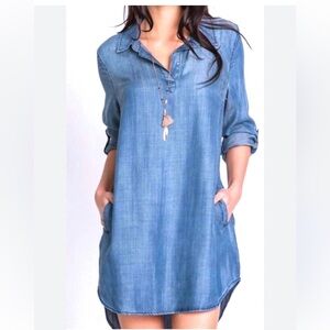 442 NWT Velvet Heart Blue Button-Up Jean Tunic Dress 100% Cotton Lining Small